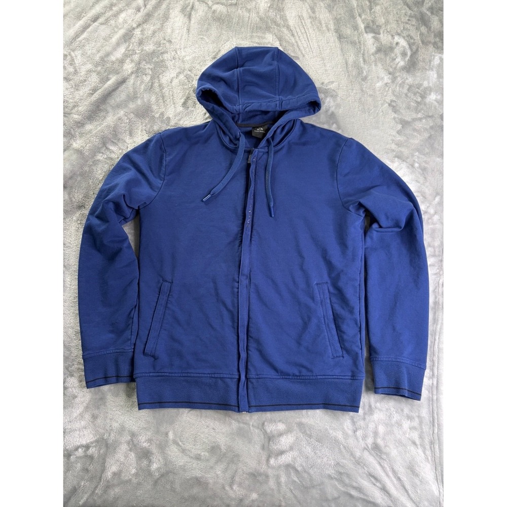Armani Exchange A|X Logo Zip Hoodie Mens L Blue Front Welt Pockets